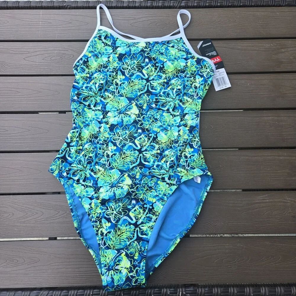 TYR Durafast Women’s Malibu Turquoise Trinityfit 1 Piece Swimsuit Sz 30 New